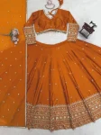 FANCY JAPAN SATIN THREAD WITH SEQUENCE WORK LEHENGA CHOLI WITH DUPATTA WEDDING WEAR WHOLESALE PRICE ETHNIC GARMENT (3)