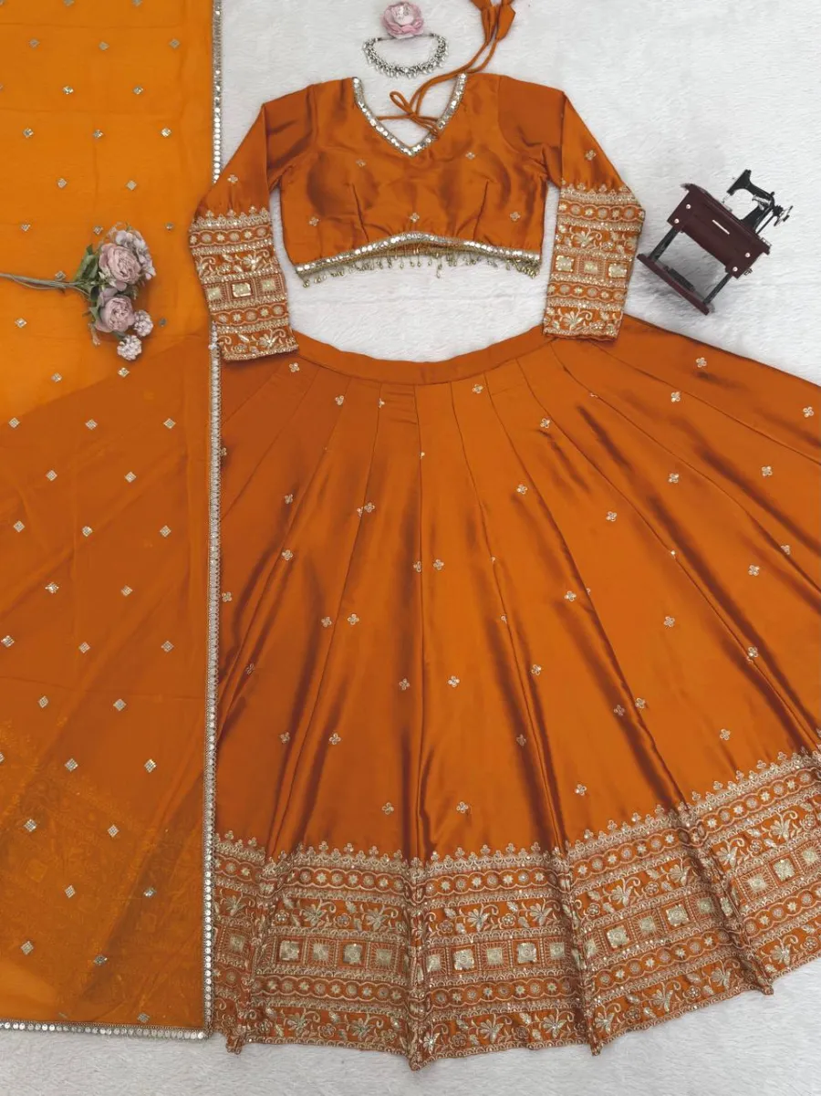FANCY JAPAN SATIN THREAD WITH SEQUENCE WORK LEHENGA CHOLI WITH DUPATTA WEDDING WEAR WHOLESALE PRICE ETHNIC GARMENT (13)