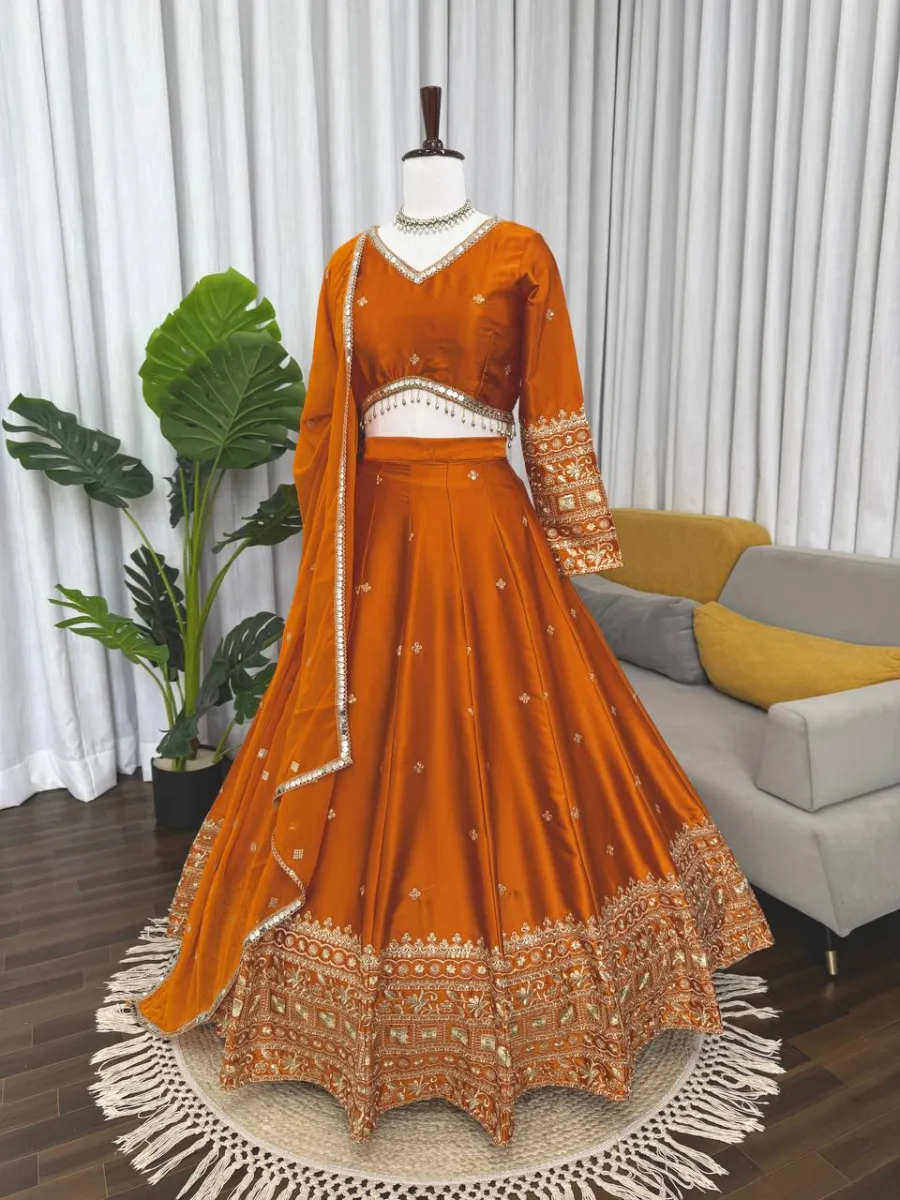 FANCY JAPAN SATIN THREAD WITH SEQUENCE WORK LEHENGA CHOLI WITH DUPATTA WEDDING WEAR WHOLESALE PRICE ETHNIC GARMENT (2)