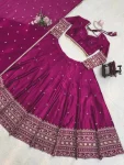 FANCY JAPAN SATIN THREAD WITH SEQUENCE WORK LEHENGA CHOLI WITH DUPATTA WEDDING WEAR WHOLESALE PRICE ETHNIC GARMENT (1)