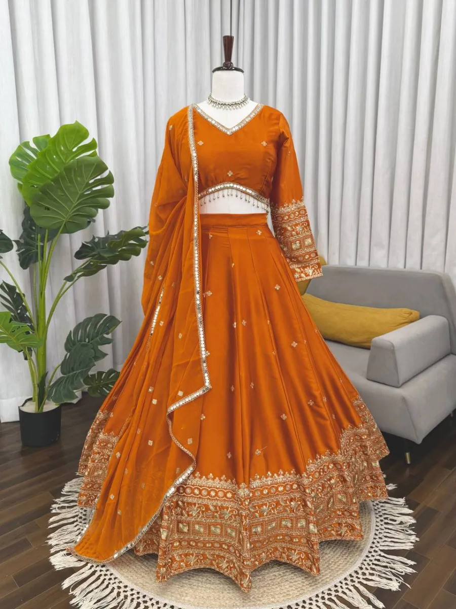 FANCY JAPAN SATIN THREAD WITH SEQUENCE WORK LEHENGA CHOLI WITH DUPATTA WEDDING WEAR WHOLESALE PRICE ETHNIC GARMENT (3)