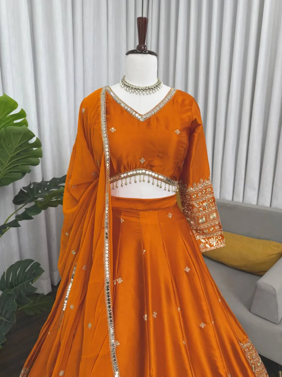 FANCY JAPAN SATIN THREAD WITH SEQUENCE WORK LEHENGA CHOLI WITH DUPATTA WEDDING WEAR WHOLESALE PRICE ETHNIC GARMENT (6)