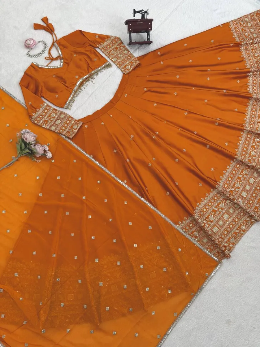 FANCY JAPAN SATIN THREAD WITH SEQUENCE WORK LEHENGA CHOLI WITH DUPATTA WEDDING WEAR WHOLESALE PRICE ETHNIC GARMENT (9)