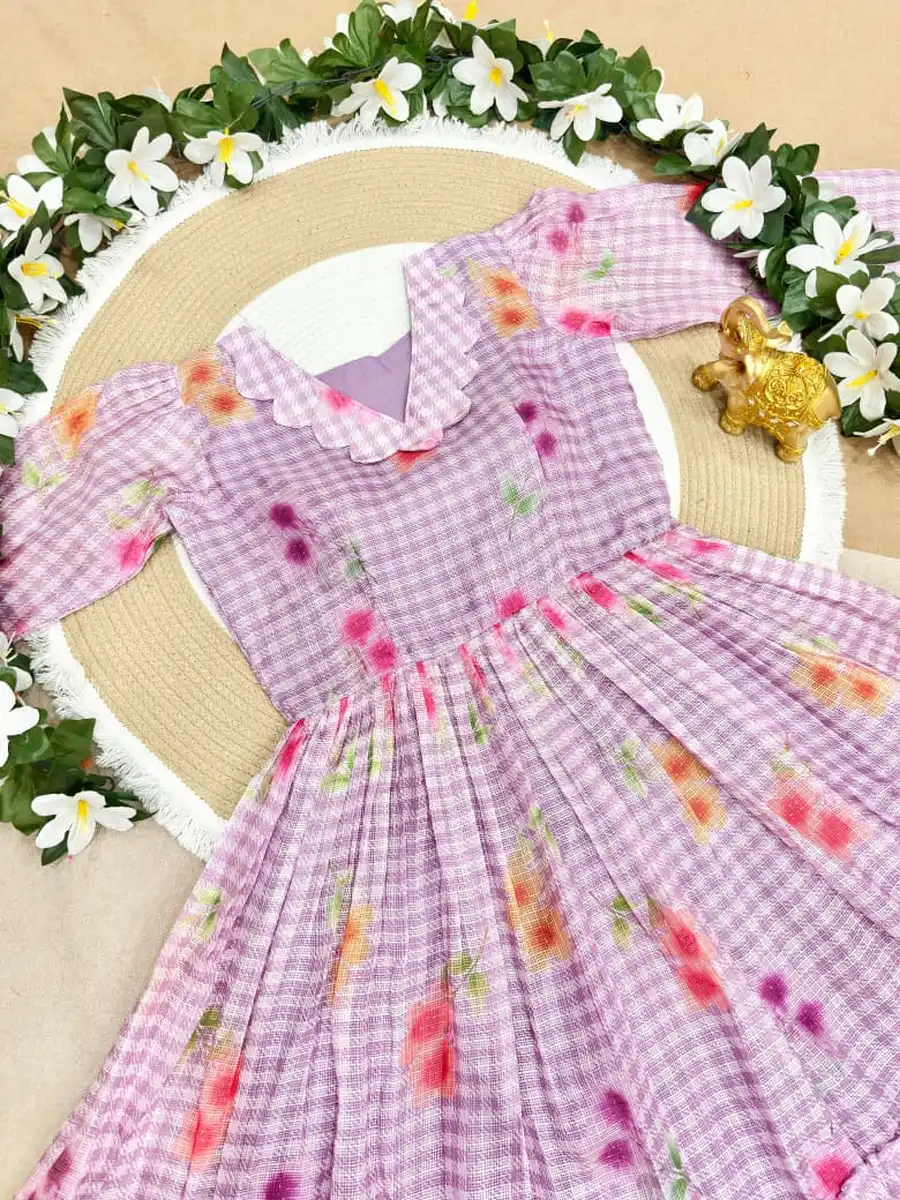 FANCY KOTA DORIYA CHECKS FLOWER PRINT WORK MIDI DRESS DAILY WEAR WHOLESALE PRICE ETHNIC GARMENT (2)