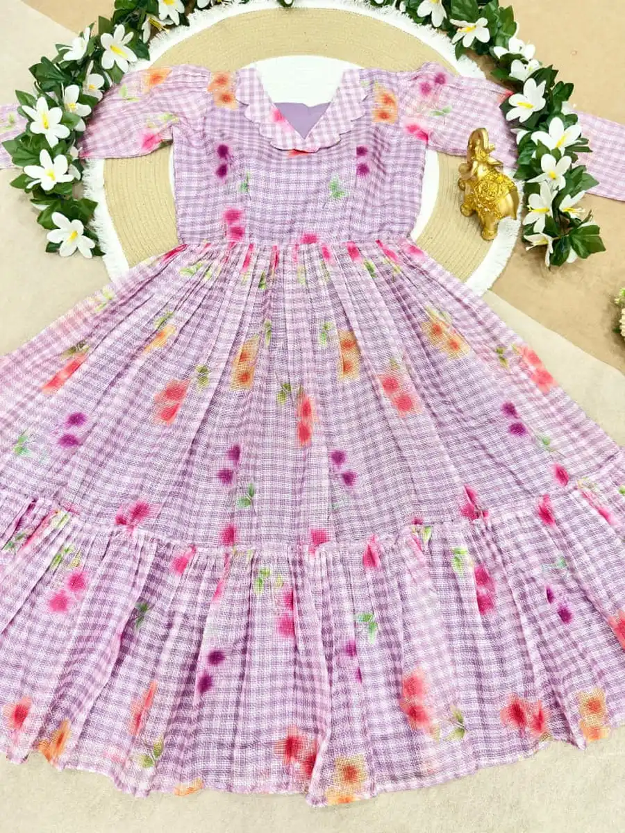 FANCY KOTA DORIYA CHECKS FLOWER PRINT WORK MIDI DRESS DAILY WEAR WHOLESALE PRICE ETHNIC GARMENT (4)