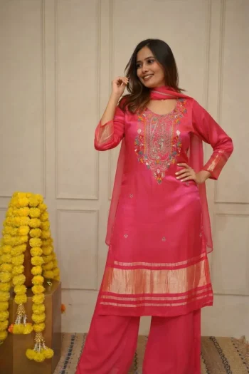 FANCY LAGDI VISCOSE SILK SEQUENCE CODING EMBROIDERY WORK TOP BOTTOM WITH DUPATTA RANI