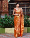 FANCY LICHI SILK JACQUARD WORK SAREE WITH UNSTITCHED BLOUSE ORANGE
