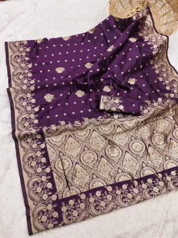 FANCY LICHI SILK WEAVING WORK SAREE WITH UNSTITCHED BLOUSE PURPLE