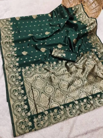FANCY LICHI SILK WEAVING WORK SAREE WITH UNSTITCHED BLOUSE GREEN