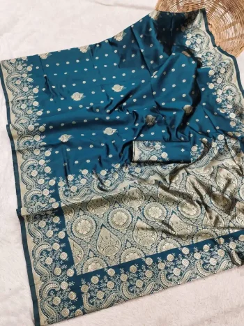 FANCY LICHI SILK WEAVING WORK SAREE WITH UNSTITCHED BLOUSE TEAL