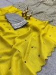 FANCY LINEN COTTON PRINTED WITH AARI MIRROR WORK ALL OVER & ARC BORDER WORK SAREE WITH UNSTITCHD BLOUSE FESTIVE WEAR WHOLESALE PRICE ETHNIC GARMENT (2)