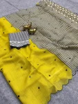 FANCY LINEN COTTON PRINTED WITH AARI MIRROR WORK ALL OVER & ARC BORDER WORK SAREE WITH UNSTITCHD BLOUSE FESTIVE WEAR WHOLESALE PRICE ETHNIC GARMENT (2)