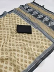 FANCY LINEN COTTON PRINTED WITH COTTON TASSELS WORK SAREE WITH UNSTITCHED BLOUSE DAILY WEAR WHOLESALE PRICE ETHNIC GARMENT (1)