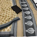 FANCY LINEN COTTON PRINTED WITH COTTON TASSELS WORK SAREE WITH UNSTITCHED BLOUSE DAILY WEAR WHOLESALE PRICE ETHNIC GARMENT (1)