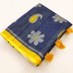 FANCY LINEN COTTON PRINTED WORK SAREE WITH UNSTITCHED BLOUSE FESTIVE WEAR WHOLESALE PRICE ETHNIC GARMENT (3)