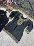 FANCY MALAI SILK EMBROIDERY 5 MM SEQUENCE WORK PAPER HAND WORK MIRROR TOP DHOTI SKIRT WITH DUPATTA FESTIVE WEAR WHOLESALE PRICE ETHNIC GARMENT (8)