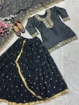 FANCY MALAI SILK EMBROIDERY 5 MM SEQUENCE WORK PAPER HAND WORK MIRROR TOP DHOTI SKIRT WITH DUPATTA FESTIVE WEAR WHOLESALE PRICE ETHNIC GARMENT (8)