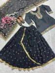 FANCY MALAI SILK EMBROIDERY 5 MM SEQUENCE WORK PAPER HAND WORK MIRROR TOP DHOTI SKIRT WITH DUPATTA FESTIVE WEAR WHOLESALE PRICE ETHNIC GARMENT (8)