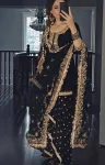 FANCY MALAI SILK EMBROIDERY 5 MM SEQUENCE WORK PAPER HAND WORK MIRROR TOP DHOTI SKIRT WITH DUPATTA BLACK