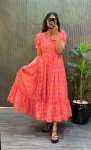 FANCY MUL CHANDERI FLORAL PRINTED WORK MIDI DRESS GAJARI
