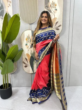 FANCY MYSORE SILK JACQUARD WORK GOWN SAREE BLUE AND RANI