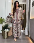 FANCY NATURAL CREPE DIGITAL PRINT AND HAND DIAMOND WORK CO-ORD SET CREAM
