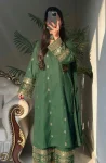 FANCY NATURAL CREPE SILK SEQUENCE EMBROIDERY WORK TOP BOTTOM WITH DUPATTA GREEN