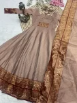 FANCY PATTU COTTON HANDWORK AND JACQUARD WEAVING ZARI BORDER WORK GOWN WITH DUPATTA FESTIVE WEAR WHOLESALE PRICE ETHNIC GARMENT (3)