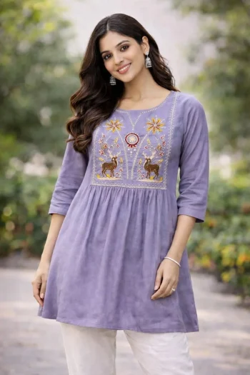 FANCY RAYON EMBROIDERY WORK  ONLY TOP LAVENDER