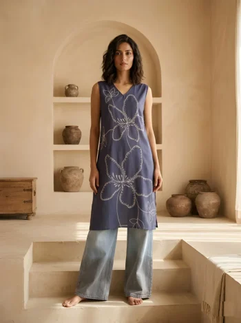 FANCY RAYON PRINTED WORK ONLY KURTI GREY