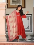 FANCY ROMAN SILK EMBROIDERY WORK TOP BOTTOM WITH DUPATTA FESTIVE WEAR WHOLESALE PRICE ETHNIC GARMENT (22)