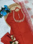 FANCY ROMAN SILK EMBROIDERY WORK TOP BOTTOM WITH DUPATTA FESTIVE WEAR WHOLESALE PRICE ETHNIC GARMENT (22)