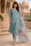 FANCY ROMAN SILK EMBROIDERY, ZARI WEAVING WORK TOP BOTTOM WITH DUPATTA SKY