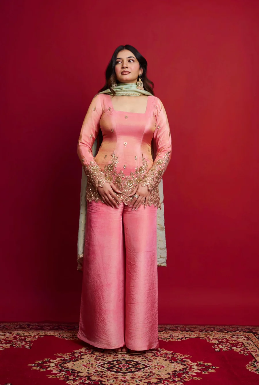 FANCY SHIMMER SILK EMBROIDERY SEQUENCE WORK TOP PALAZZO WITH DUPATTA FESTIVE WEAR WHOLESALE PRICE ETHNIC GARMENT (2)
