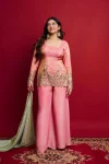 FANCY SHIMMER SILK EMBROIDERY SEQUENCE WORK TOP PALAZZO WITH DUPATTA FESTIVE WEAR WHOLESALE PRICE ETHNIC GARMENT (2)