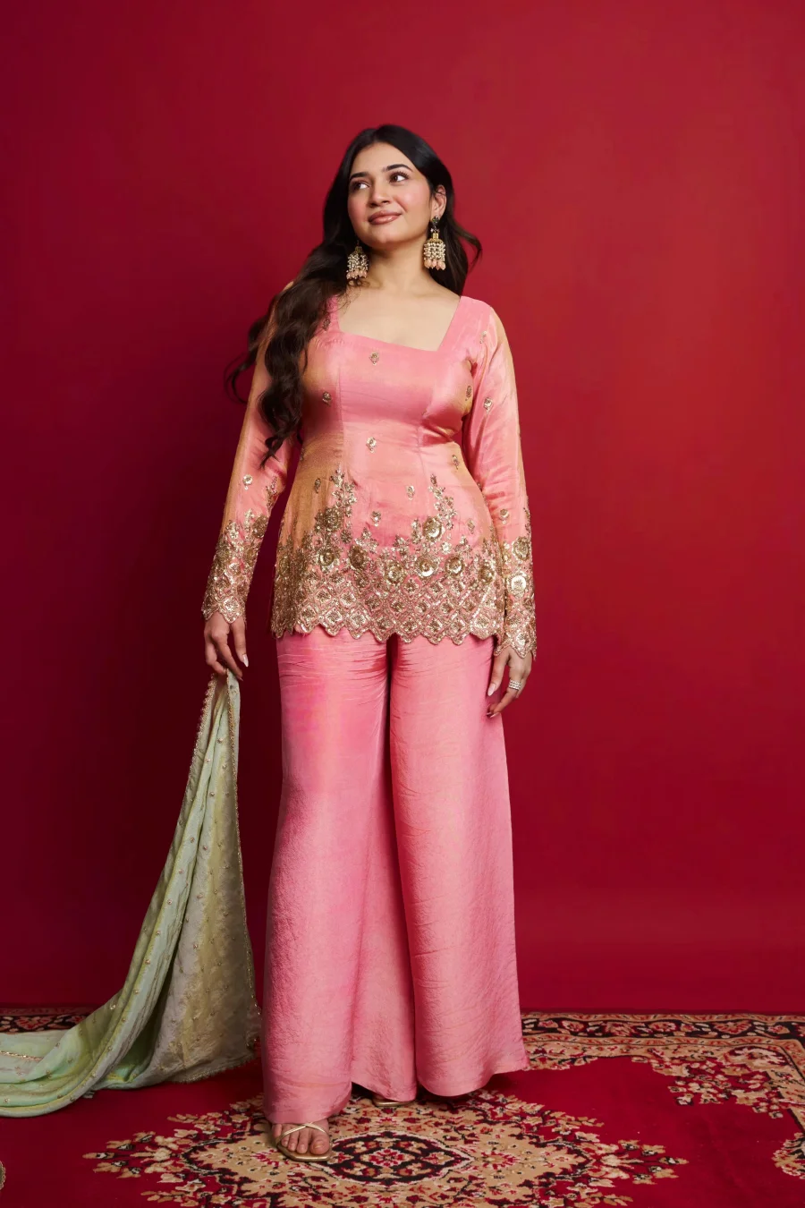 FANCY SHIMMER SILK EMBROIDERY SEQUENCE WORK TOP PALAZZO WITH DUPATTA FESTIVE WEAR WHOLESALE PRICE ETHNIC GARMENT (3)
