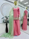 FANCY SHIMMER SILK EMBROIDERY SEQUENCE WORK TOP PALAZZO WITH DUPATTA FESTIVE WEAR WHOLESALE PRICE ETHNIC GARMENT (2)
