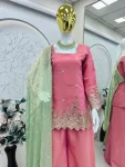FANCY SHIMMER SILK EMBROIDERY SEQUENCE WORK TOP PALAZZO WITH DUPATTA FESTIVE WEAR WHOLESALE PRICE ETHNIC GARMENT (2)