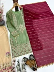 FANCY SILK EMBROIDERY SEQUENCE WITH LACE BORDER WORK TOP PALAZZO WITH DUPATTA FESTIVE WEAR WHOLESALE PRICE ETHNIC GARMENT (2)