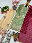 FANCY SILK EMBROIDERY SEQUENCE WITH LACE BORDER WORK TOP PALAZZO WITH DUPATTA FESTIVE WEAR WHOLESALE PRICE ETHNIC GARMENT (2)