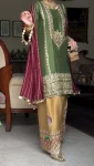 FANCY SILK EMBROIDERY SEQUENCE WITH LACE BORDER WORK TOP PALAZZO WITH DUPATTA FESTIVE WEAR WHOLESALE PRICE ETHNIC GARMENT (2)