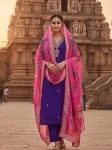 FANCY SLUB COTTON EMBROIDERY WORK TOP BOTTOM WITH DUPATTA PURPLE