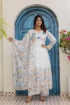 FANCY TB ORGANZA DIGITAL PRINT WITH HAND WORK GOWN BOTTOM WITH DUPATTA SKY AND WHITE