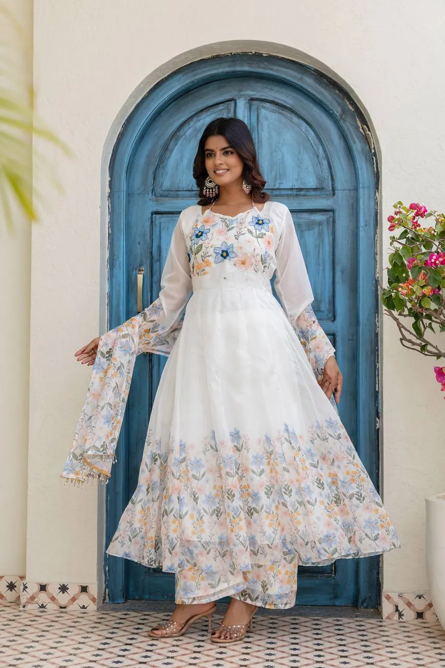FANCY TB ORGANZA DIGITAL PRINT WITH HAND WORK GOWN BOTTOM WITH DUPATTA FESTIVE WEAR WHOLESALE PRICE ETHNIC GARMENT (5)