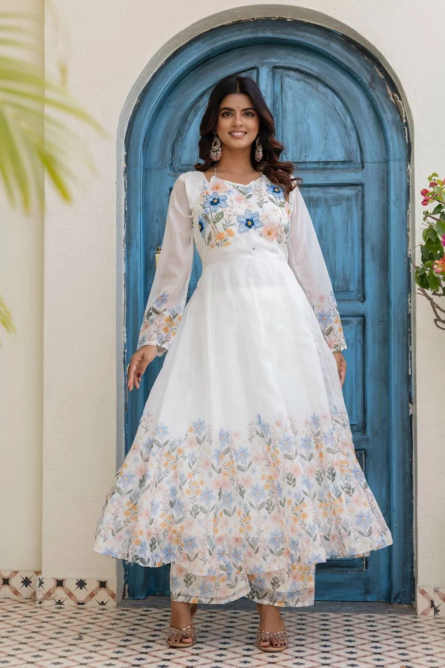 FANCY TB ORGANZA DIGITAL PRINT WITH HAND WORK GOWN BOTTOM WITH DUPATTA FESTIVE WEAR WHOLESALE PRICE ETHNIC GARMENT (7)