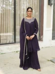 FANCY VICHITRA EMBROIDERY NECK WITH LACE BORDER WORK TOP PALAZZO WITH DUPATTA PURPLE