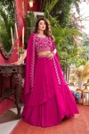 FANCY VICHITRA SILK EMBROIDERY MOTI BEADS & SEQUENCE  WORK LEHENGA CHOLI WITH SHRUG STYLE DUPATTA PINK