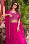 FANCY VICHITRA SILK EMBROIDERY MOTI BEADS & SEQUENCE WORK LEHENGA CHOLI WITH SHRUG STYLE DUPATTA WEDDING WEAR WHOLESALE PRICE ETHNIC GARMENT (6)