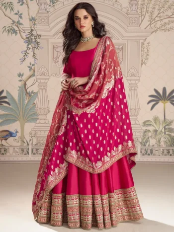 FANCY VICHITRA SILK EMBROIDERY SEQUENCE + CODING WORK GOWN WITH DUPATTA PINK