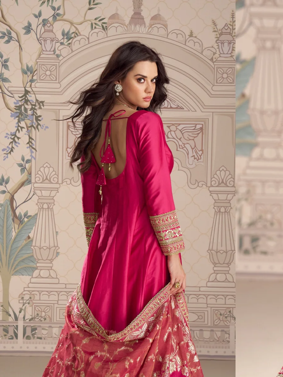 FANCY VICHITRA SILK EMBROIDERY SEQUENCE + CODING WORK GOWN WITH DUPATTA FESTIVE WEAR WHOLESALE PRICE ETHNIC GARMENT (8)